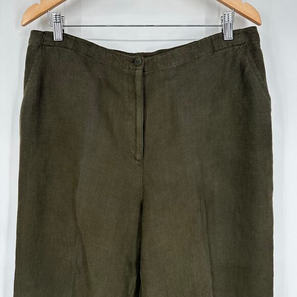 Eileen Fisher 100% Linen Pants High Rise Straight Leg Ankle Olive Green - Picture 2 of 8